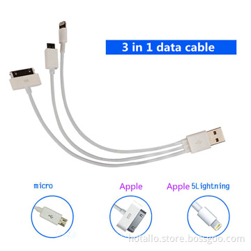 Portable 3 in 1 USB Cable for iPhone, for Samsung Micro USB Cable (HT-C3)